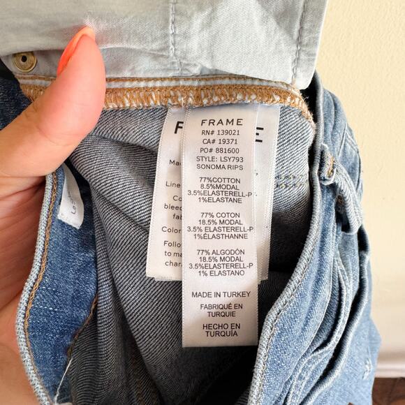 Frame Medium Wash Distressed Le Sylvie Slender Straight Jeans - Size 27 - Picture 6 of 9